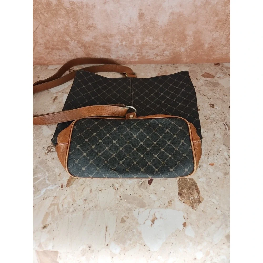 VINTAGE Bally‎ Monogrammed Two Tone Bucket Purse Adjustable Strap One Shoulder